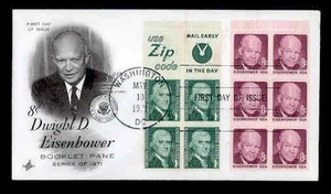 1278b/1395b 1c JEFFERSON/8c EISENHOWER BOOKLET PANE of 4 FDC - ARTCRAFT2 - Picture 1 of 2