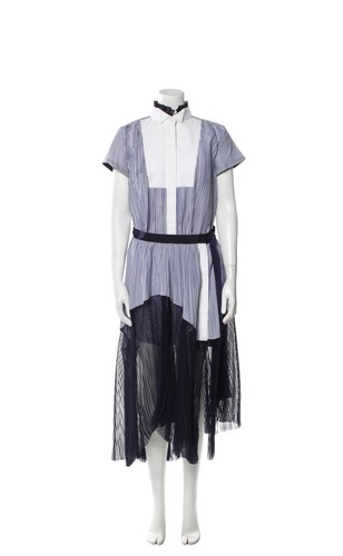 Abito Sacai a righe plissettato raso semi velato blu taglia 3