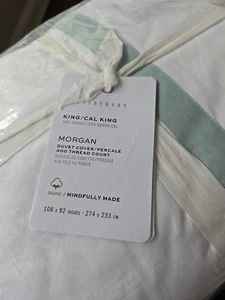 Pottery Barn King Morgan Percale Duvet Cover Sea Glass 400 Thread Count NIP - Picture 1 of 9