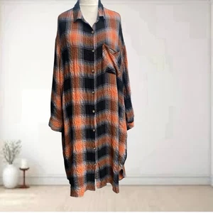 Abito Camicia Primark Arancione Nero Plaid Check Indie Boho Relaxed Fit Taglia 20 - Foto 1 di 3