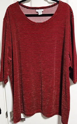 Top túnica pulóver Avenue para mujer rojo negro dorado a rayas brillantes talla 30/32 5X Foto 1 de 4