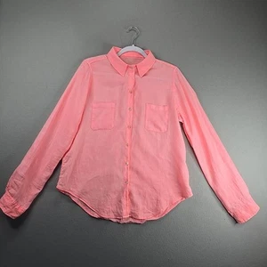Camicia blusa Lilly Pulitzer vista mare 100% lino con bottoni rosa pallido/pesca taglia M - Foto 1 di 11