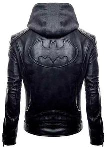 Men's Black Batman Leather Jacket | Arkham Bruce Wayne Bat Logo Leather Jacket - Picture 1 of 3