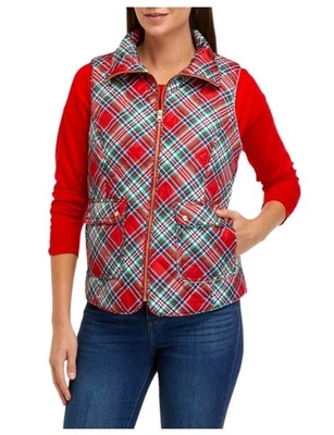 Nuevo sin etiquetas Chaleco estampado Crown & Ivy sin mangas para mujer verde y rojo a cuadros talla XL Foto 1 de 4