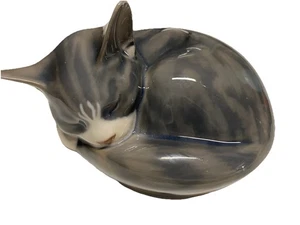 ERSTE QUALITÄT ROYAL COPENHAGEN große GESTREIFTE GRAU & WEISSE KATZENFIGUR #301 - Bild 1 von 8