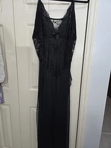 Black Nightgown Lingerie Long Sexy Silky Split From Waist Down 4X BUST 40" - Picture 1 of 10