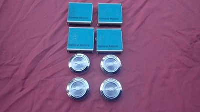 1965-69 Chevy Corvette Camaro rally wheel flat center caps, set 4, NOS! 3908762 - Image 1 of 4