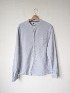 Boden Mens Blue White Stripe Mandarin Collar Long Sleeve Shirt L - Picture 1 of 9