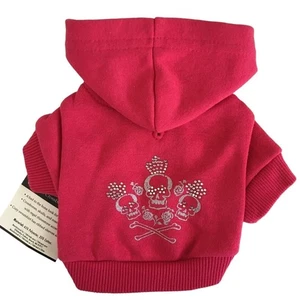 Zack & Zoey Dog Hoodie Size XXS Pink Skull Crossbones Sweatshirt Pet Clothing - Picture 1 of 11