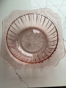 Rosa Depression Glas Schale mehrere Muster Floral quadratisch / rund / gewellt - Bild 1 von 10