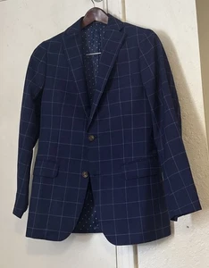 Indochino Custom Blue Box Plaid Sportcoat 34 R Reg Boys XL - Picture 1 of 4