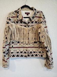 Rock & Roll Denim Jacket Women’s Large Aztec Western Fringe Boho Rodeo Cowgirl - Picture 1 of 7