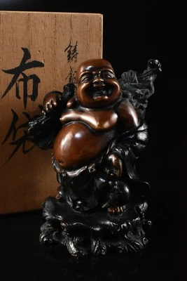 K1816: ESTATUA HOTEI japonesa de cobre fundido escultura adorno, automático con caja firmada Foto 1 de 4