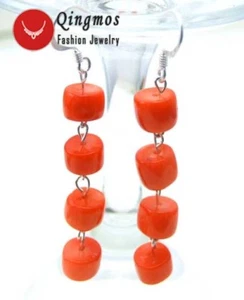 GENUINE 8-10mm Natural Pink Knobble Coral Dangle Earring for Women Silver Hook - Picture 1 of 5