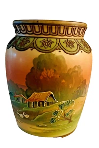 Antique Morimura Nippon Porcelain Scenic Tobacco Cracker Jar No Lid - Picture 1 of 6