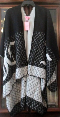 NUEVO CON ETIQUETAS Juicy Couture Negro/Gris Frontal y Trasero Logo Chaqueta Poncho Capa - TALLA ÚNICA Foto 1 de 4