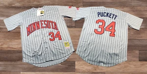 MINNESOTA TWINS KIRBY PUCKETT #34 THROWBACK JERSEY GREY/RED NWT XL (48) - Picture 1 of 5