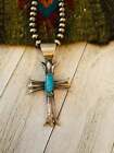 Navajo Srebro szterlingowe i turkusowy wisiorek krzyż od Chimney Butte