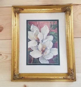 Vintage Magnolia Kunstdruck signiert Barbara Mock Gold gerahmt 9×12 - Bild 1 von 16