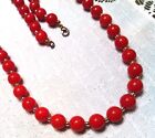 Red Bead Necklace Silver Tone Connectors 29.75" Acrylic Vintage Valentine's Day