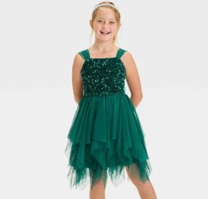 Girls' Sleeveless Sequin to Tulle Dress  Cat & Jack Dark Green Size M - 8 - Picture 1 of 7