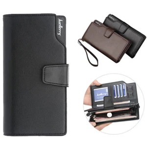 Men's Clutches Genuine Leather Long Wallet with Zipper Multi-function Coin Purse - Picture 1 of 14