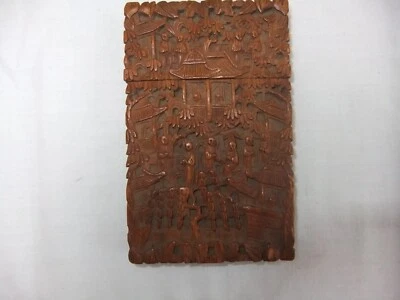 Antique Chinese Wooden Card Case Cantonese Region Hand Carved  11 x 7 x 1.5cm - Image 1 of 4