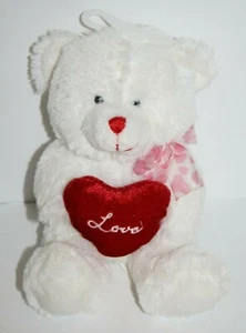 Goffa Teddy Bear 7" White Plush Valentines Love Heart Stuffed Soft Toy Bow NEW - Picture 1 of 8