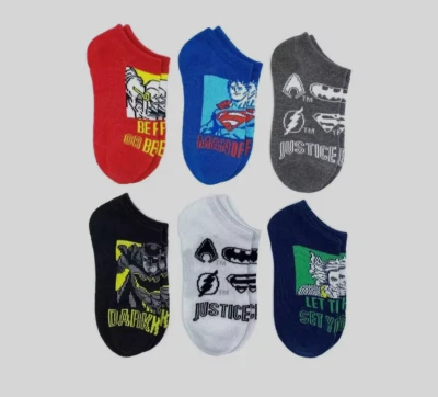 Justice League Graphic Socks 6 Pack School Boys Kids No Show Shoe Size 9 to 2.5 - Image 1 of 2