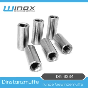 Gewindemuffen Langmuttern Rund Distanzmuffern DIN 6334 Edelstahl V2A M12x40 - Bild 1 von 1