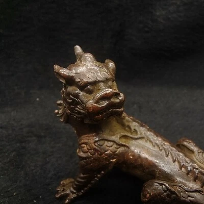 Antiguo adorno chino de estatua de té de unicornio de bronce para mascotas Foto 1 de 4