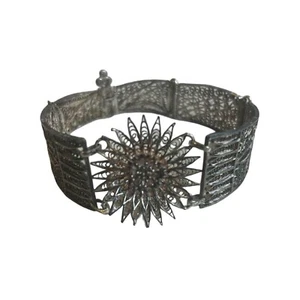 Antikes gesponnenes Silber Armband 900 7" filigran Cannetille Unikat Blume Vintage - Bild 1 von 5