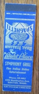 BOSTON, MASSACHUSETTS MATCHBOOK COVER: SYMPHONY GRILL ITALIAN FOOD MATCHCOVER -D - Picture 1 of 3