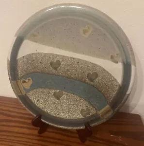 Glazed Stoneware Art Studio Pottery Platter Plate Earth Tones Heart Signed - Picture 1 of 24