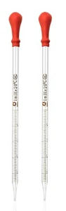 2 Stück 1 ml Glas graduiert Tropfer Pipetten Labortropfer mit roter Gummikappe & Skala - Bild 1 von 5