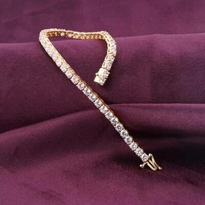 FG-VVS 5Ct Round Certified Lab Grown/CVD Diamond 14K Yellow Gold Tennis Bracelet - Picture 1 of 13