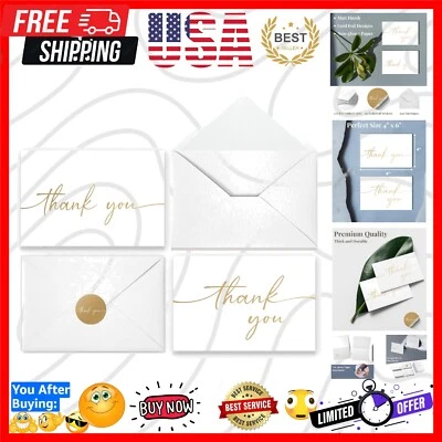 Stylish Minimalistic Thank You Cards with Envelopes - 100 Pack in Gold Foil - Изображение 1 из 4