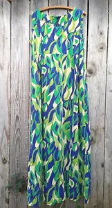 Blue Green Maxi Dress, L Stretch Sleeveless Polyester Knit Retro Boho Handmade - Picture 1 of 12
