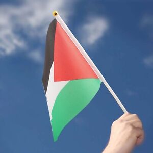 Display Your Pride with this Palestine Hand Waving Flag with Pole 14x21cm