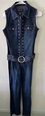 Mono vaquero sin mangas Y2K Younique con cremallera años 2000’s tachonado con cinturón mediano Foto 1 de 4