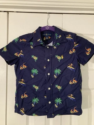 Ralph Lauren Shirt Boys 6 Short Sleeve Surfer Floral Beach Pineapples Hawaiian - Image 1 of 4