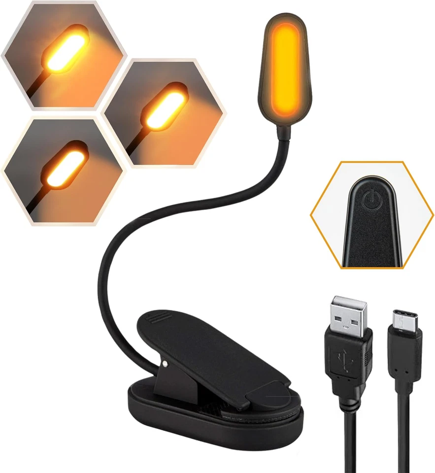 Luz de libro con luz azul que bloquea luces de cama con clip de lámpara LED ámbar en libro  Foto 1 de 4