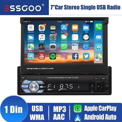 7" Car Stereo Single DIN Apple Carplay Android Auto Head Unit BT GPS Radio AM FM - Image 1 of 4