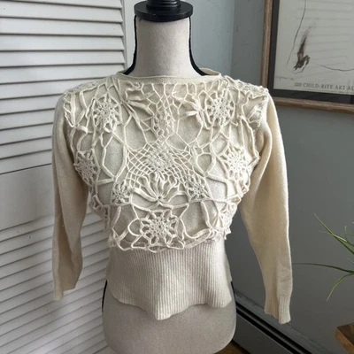 Suéter Vintage CRISTAL Mujer P *Pequeño Crema Lana Angora Retro Delicado Años 80 Foto 1 de 4