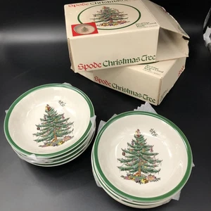 Juego de 8 cuencos de cereal de postre árbol de Navidad Spode Inglaterra - Imagen 1 de 9