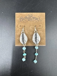 Lucky Brand! Conch Shell Dangle Drop Earrings Teal Stone Beach Gift Idea - Picture 1 of 4