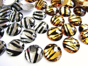 60 Gold+Silver Zebra Stripe Acrylic Sew On Rhinestone Trim/hole/Sewing E55-Round - Picture 1 of 1