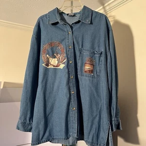 Women’s Vintage Embelished Denim Button Down Fall Size 2X - Picture 1 of 15
