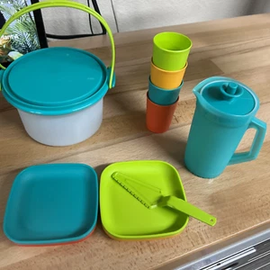 Tupperware Play Set of Kids Mini Cake Taker Tumblers and Push Button Pitcher .. - Picture 1 of 8