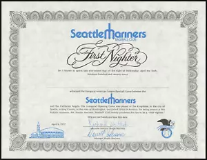 1977 SEATTLE MARINERS -Vintage/Original "First Nighter" Certificate (April 6) - Picture 1 of 2